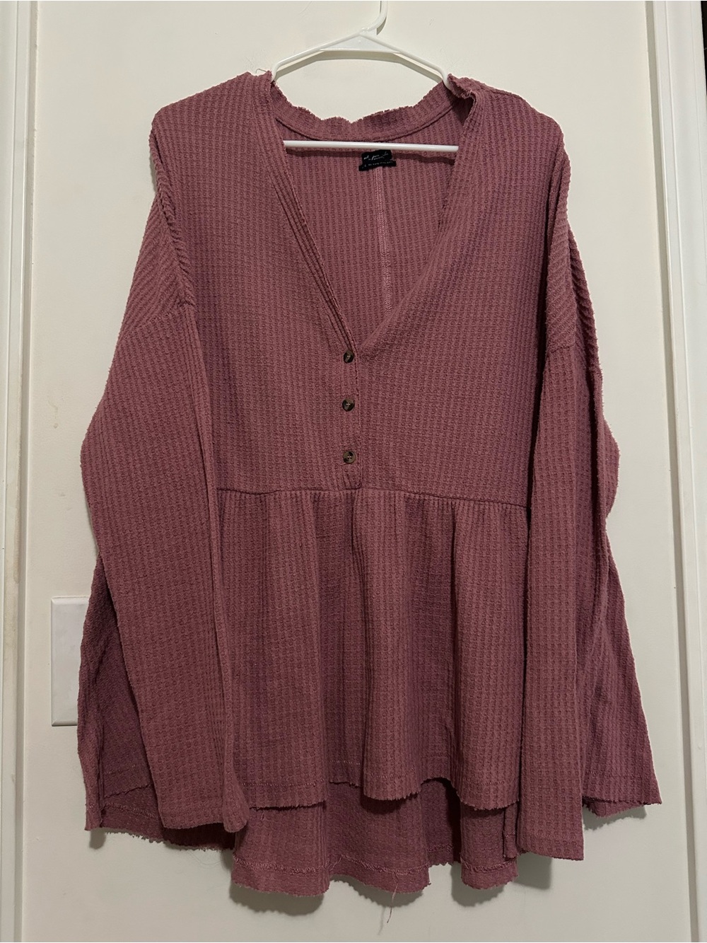 Waffle Knit Babydoll Long Sleeve